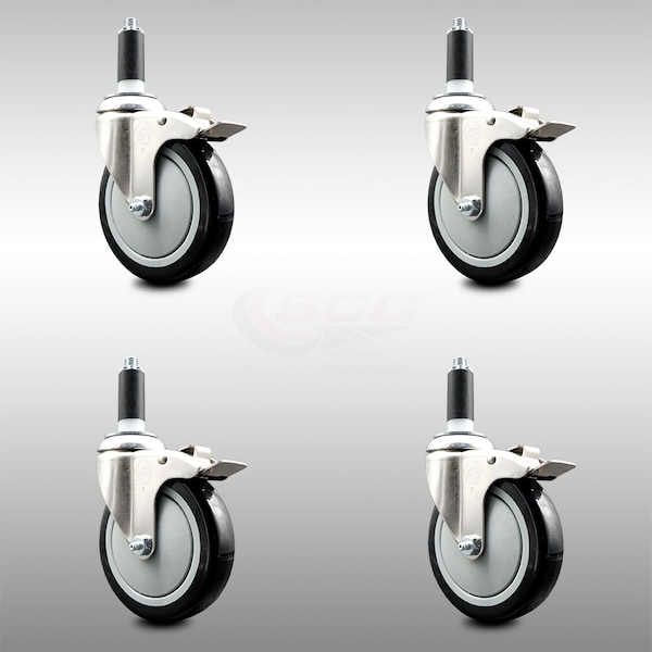 Service Caster 5 Inch 316SS Black Poly Swivel 1 Inch Expanding Stem Caster Set Lock Brake SCC-SS316TTLEX20S514-PPUB-BLK-1-4 - main